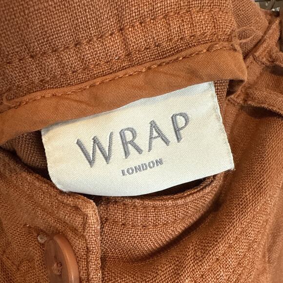WRAP London Women's Rust Orange 100% Linen Wide Leg Cropped Pants Lagenlook Sz 8 - Picture 4 of 10